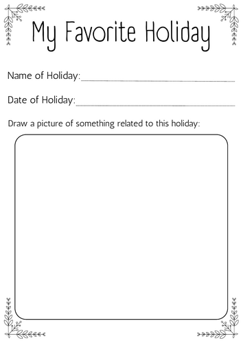 Printable My Favorite Holiday Worksheet for kindergarten