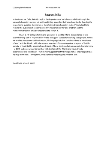 GCSE FULL MARKS, RESPONSIBILITY IN AIC ESSAY