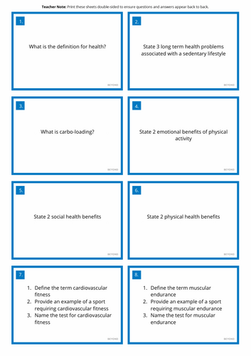 Revision Cards GCSE PE (Edexcel)