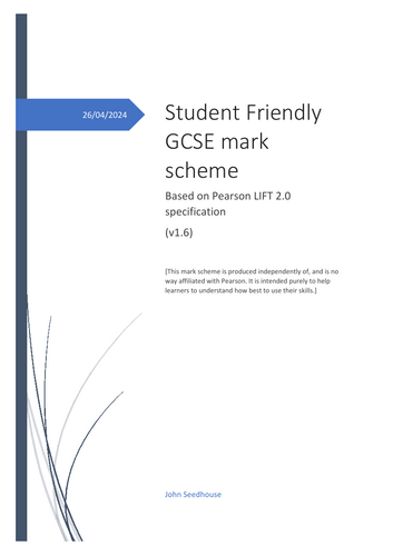 Simplified Mark Scheme for GCSE LIFT 2.0 English