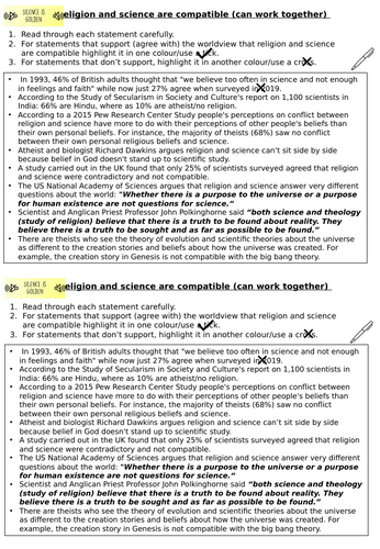 KS3 lesson - religion and science