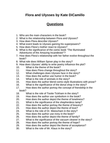 Flora and Ulysses. 40 Reading Comprehension Questions (Editable)