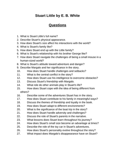 Stuart Little. 40 Reading Comprehension Questions (Editable)