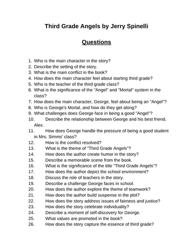 Third Grade Angels. 40 Reading Comprehension Questions (Editable)