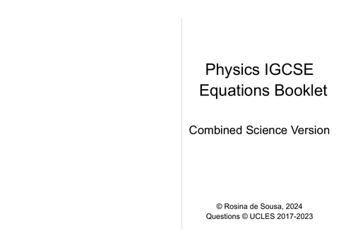 IGCSE Combined Science Physics Equation Booklet