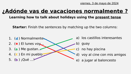 Spanish Lesson KS3 - holidays