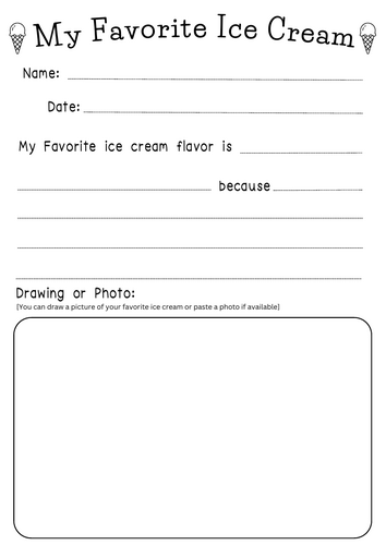 Printable my favorite ice cream worksheet for kindergarten