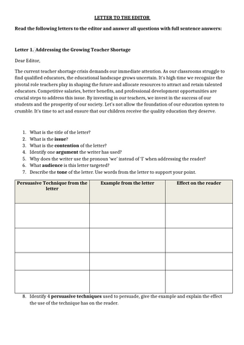 Argument Analysis: Letter to the Editor