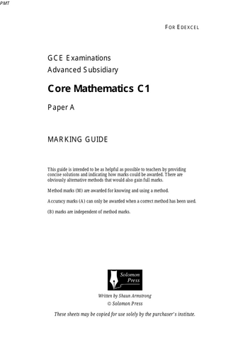 Edexcel A level (old spec) Solomon C1 Papers | Teaching Resources