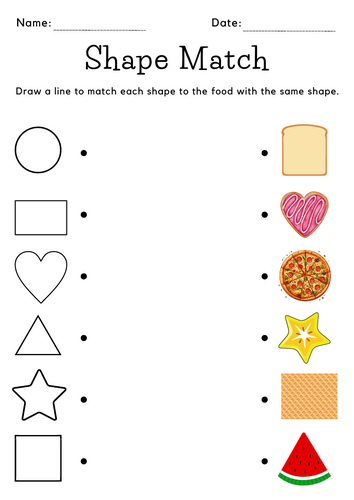 shapes matching food worksheet for kindergarten