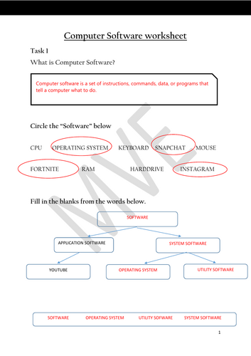 ANSWERS: Computer Software worksheet