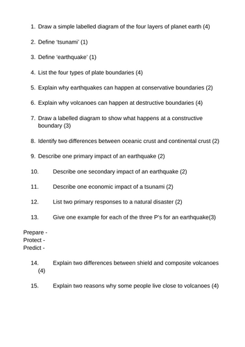 Natural Hazards Revision Questions