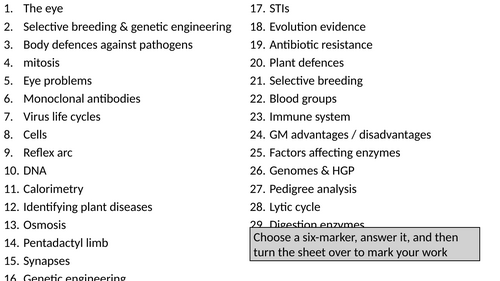 Edexcel GCSE Biology- Paper 1 Six Marker Revision
