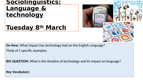 A Level English Language Sociolinguistics Technology Lesson & Workbook