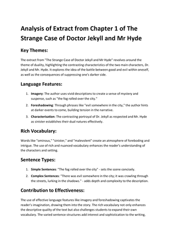 Analysis of Extract from Chapter 1 of The Strange Case of Doctor Jekyll and Mr Hyde