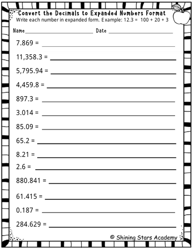 Convert the Decimal Numbers to Expanded Numbers Form Conversion Worksheets Math Problems