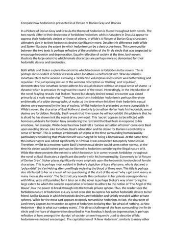 Dracula and Dorian Gray Exemplar Model Essay - ‘Hedonism / Sins’