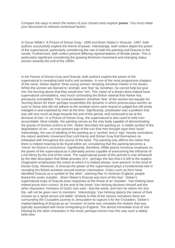 Dracula and Dorian Gray Exemplar Model Essay - ‘Power'