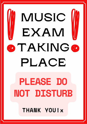 Music exam taking place door poster