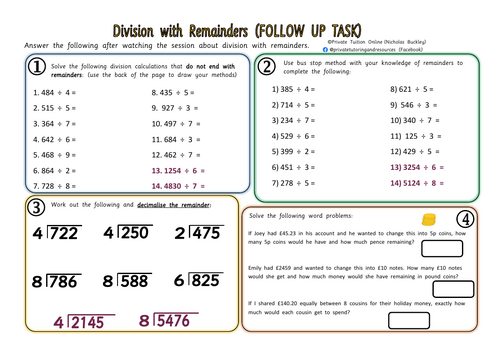 Division (with remainders) Y4 / 5