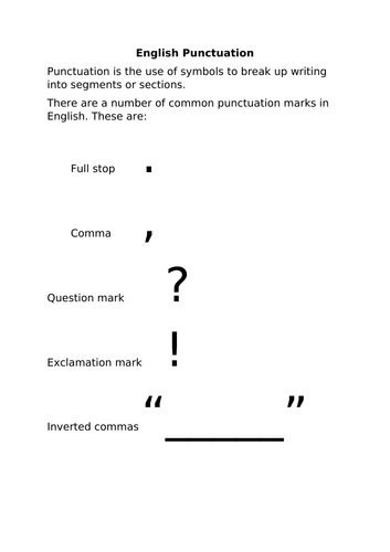EAL Guide to English Punctuation and Capital Letters Handout (Level A1-B2)