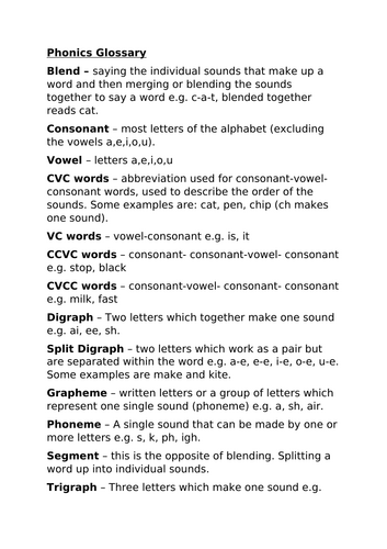 Phonics Glossary
