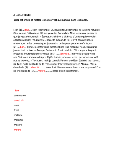 A Level French exercises and answer keys: AQA/ WJEC