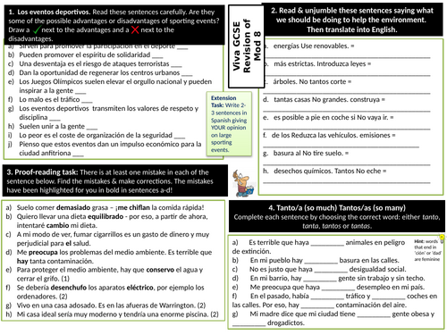 Viva GCSE Spanish Module 8 (Environment & Wider World) Revision Worksheet