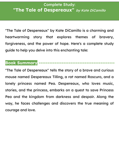 Book Study : " The Tale of Despereaux " by Kate DiCamillo