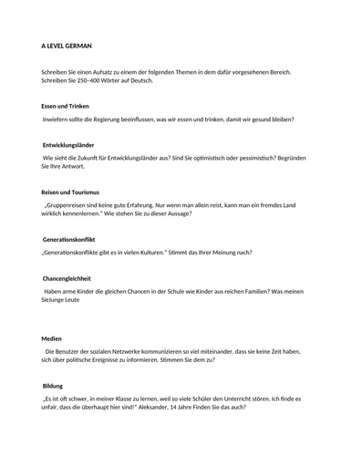 German A LEVEL essay questions: Writing