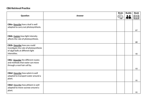 Edexcel CB6 Retrieval Practice Task