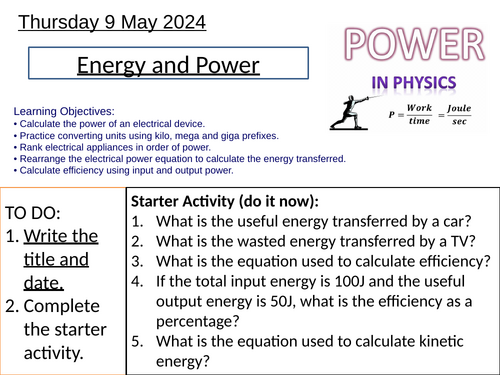 GCSE Physics Power: Complete Lesson