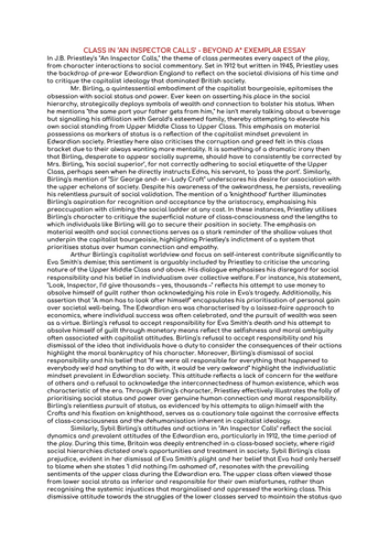 CLASS in AN INSPECTOR CALLS - BEYOND A* STRETCH EXEMPLAR ESSAY