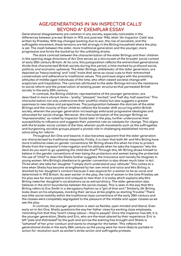 AGE AND GENERTIONS (OLD VS NEW) in AN INSPECTOR CALLS - BEYOND A* STRETCH EXEMPLAR ESSAY