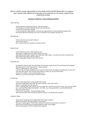 BLAME and SOCIAL RESPONSIBILITY in AN INSPECTOR CALLS - BEYOND A* STRETCH EXEMPLAR ESSAY