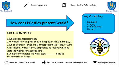 An Inspector Calls Gerald and Responsibility. GCSE Revision lesson. AQA.
