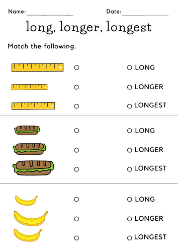 Printable long longer longest objects worksheet for grade 1