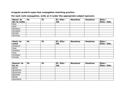 Irregular preterit super-fast conjugation matching practice