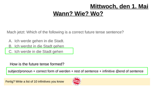 German word order- Time Manner Place