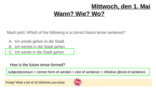 German word order- Time Manner Place | Teaching Resources