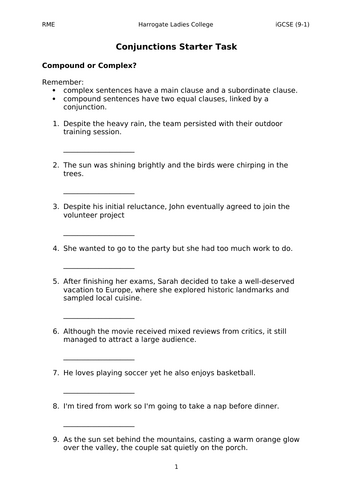 EAL Complex and Compound Sentences, and Conjunctions Worksheet (B2-C2)
