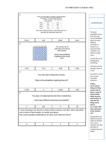 GCSE Statistics - Combinations (Product rule of counting)