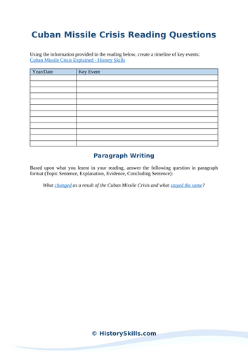 Cuban Missile Crisis Timeline Worksheet