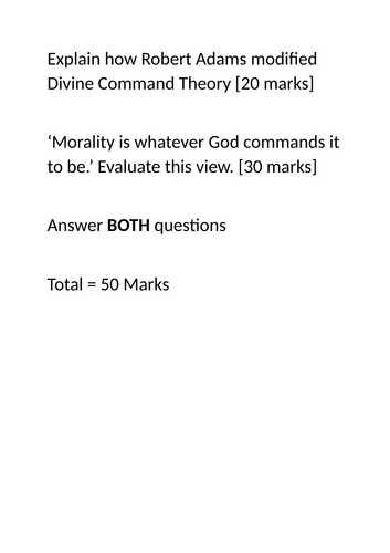 A-Level RS: Divine Command Theory Past Paper Question + Model Plan + Model Answer - Eduqas Ethics