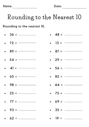 Printable rounding to the nearest 10 worksheet with answers