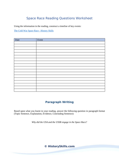 Cold War Space Race Timeline Worksheet