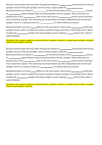 Synaptic Transmission GCSE Psychology