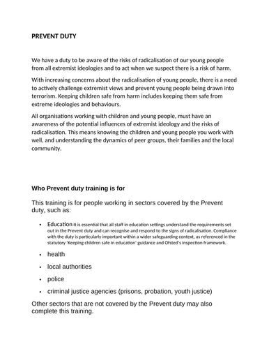 TEACHING RESOUCE: PGCE Training - an introduction to PREVENT DUTY ...