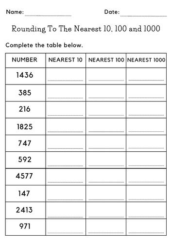 Rounding to the nearest 10 100 and 1 000 worksheet worksheet with answers