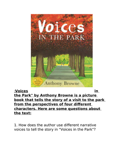 Voices In The Park - Questions for guided reading
